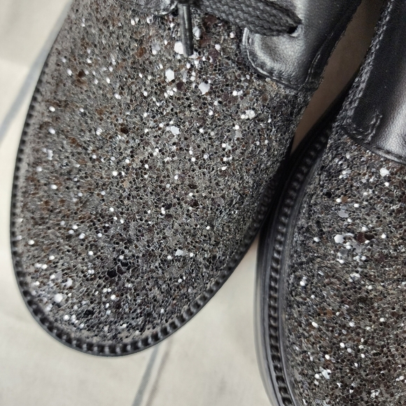 Tosca Blu Leather Combat  Boots Black Glitter Accents Size 39 Goth Punk - Picture 8 of 15